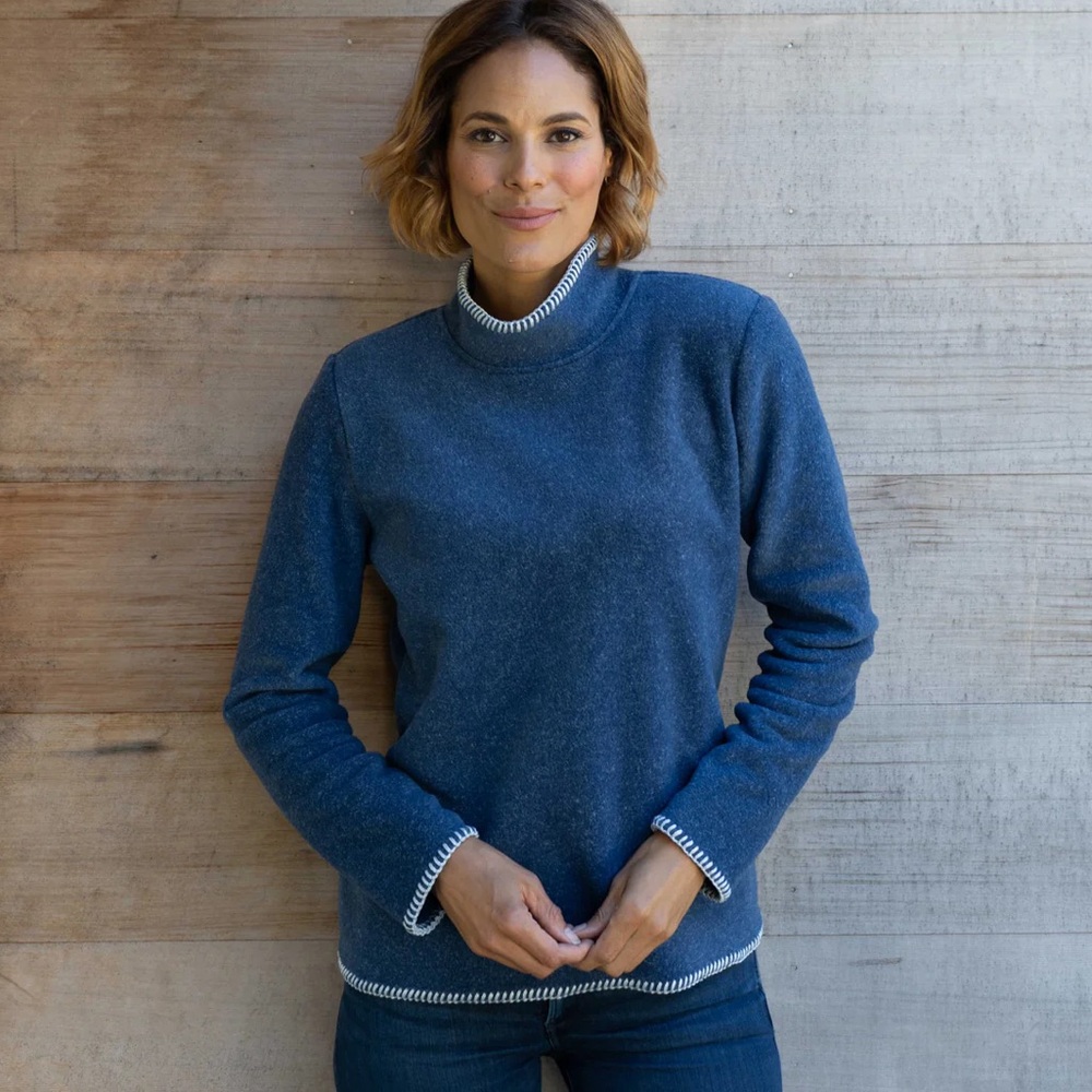 Dakini Women’s Rollneck Fleece Sweater XS Heather Navy Blue Deer Valley Logo